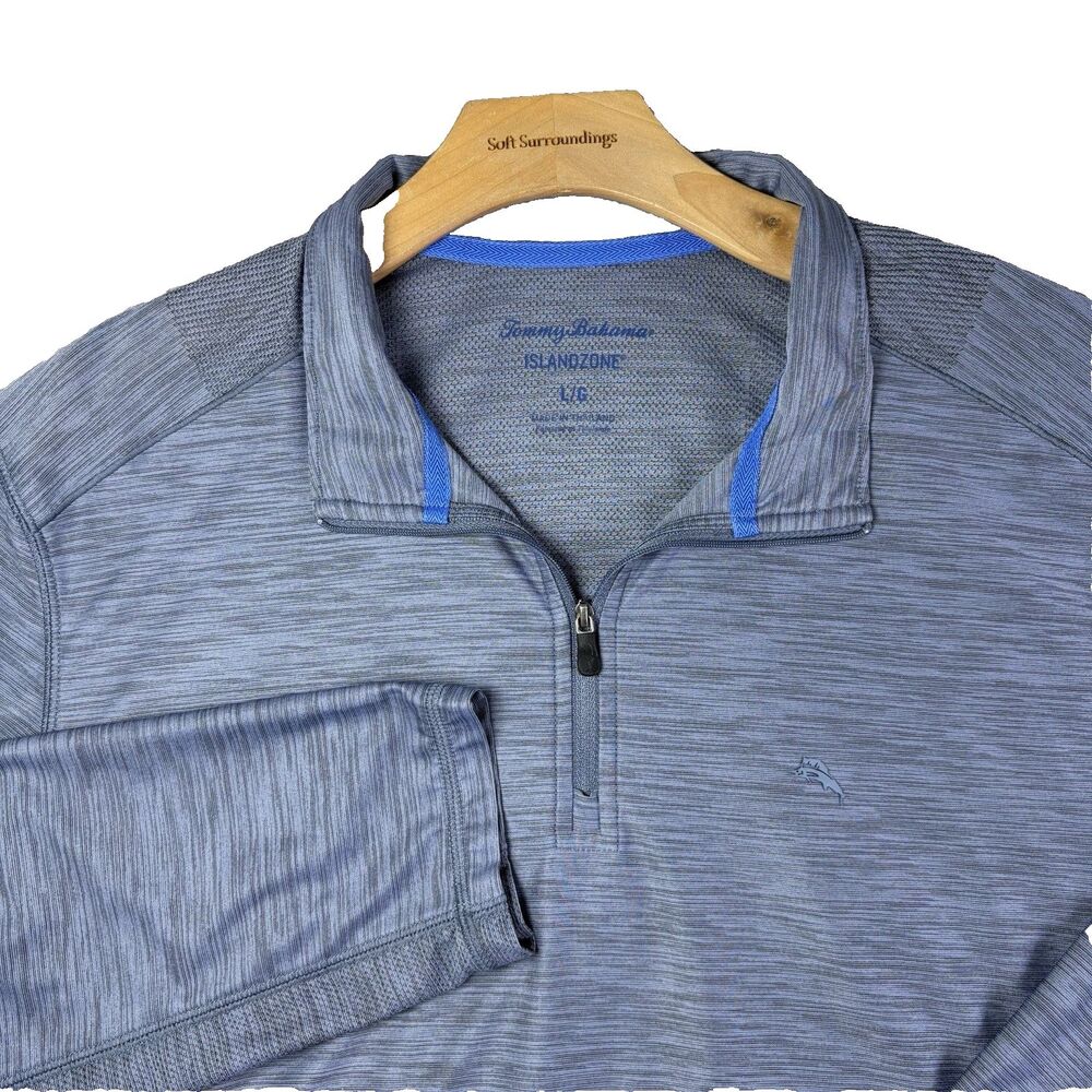 Tommy Bahama Palm Coast Island Zone 1/4 Zip Mens Large Long Sleeve Blue Stretch